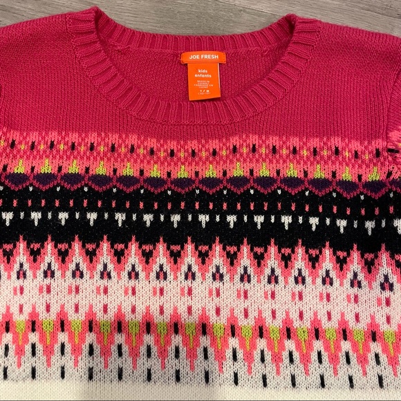 Joe Fresh Fair Isle Knit Sweater Vibrant Pink Size L (10) Juniors - Picture 3 of 8